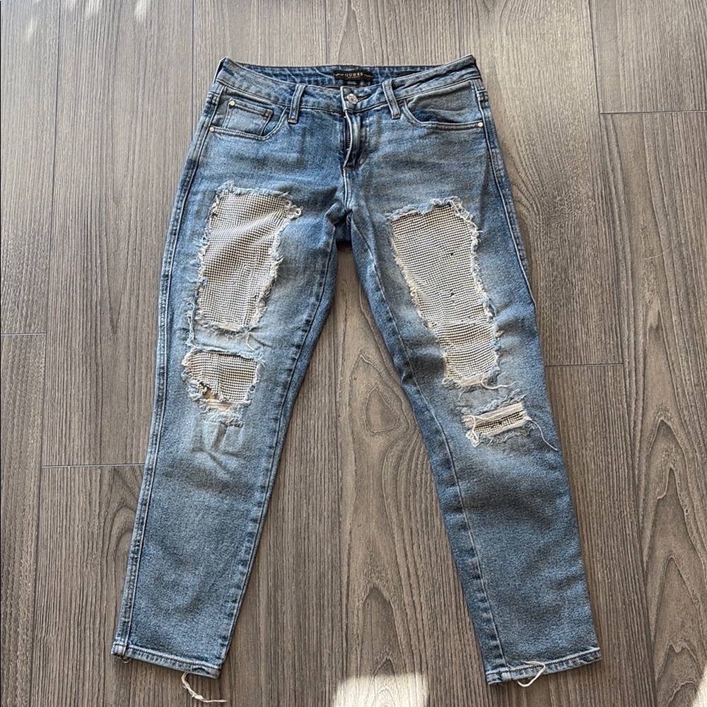 Distressed embellished Blue Jeans